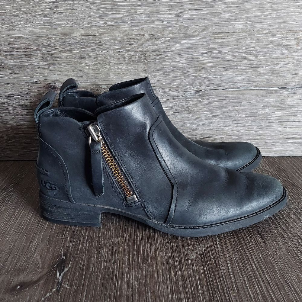 UGG Aureo Black Leather Ankle Boots sz 8.5